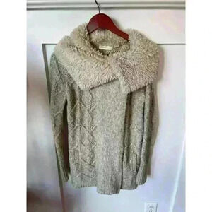 Sleeping on Snow Yak & Wool Blend Knit Sherpa Collar Faux Fur Cardigan, XS